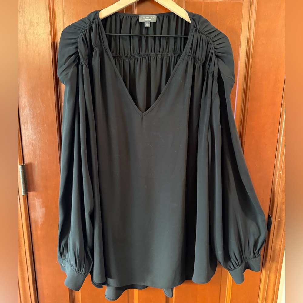 The Limited Black Blouse with Ruched Sleeves